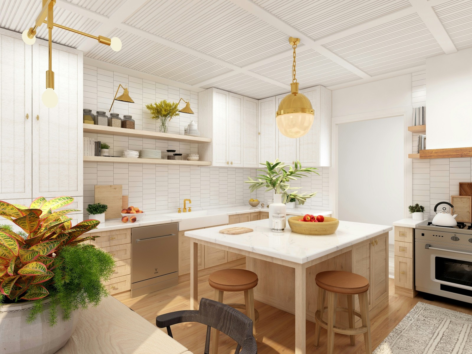 Bright clean kitchen with warm wood accents